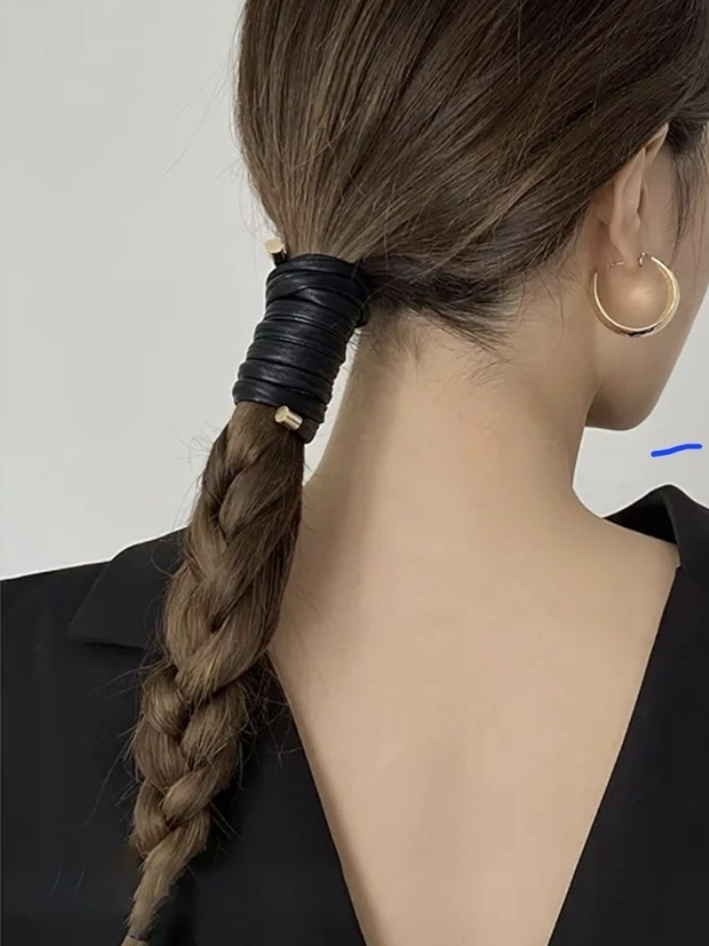 Classic Black Leather Wrapped Ponytail Holder